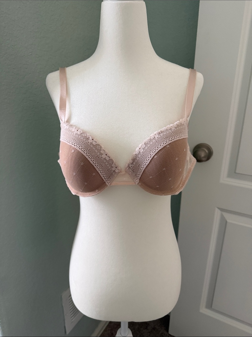 Sheer Blush Lace Underwire Bra with Scalloped Trim